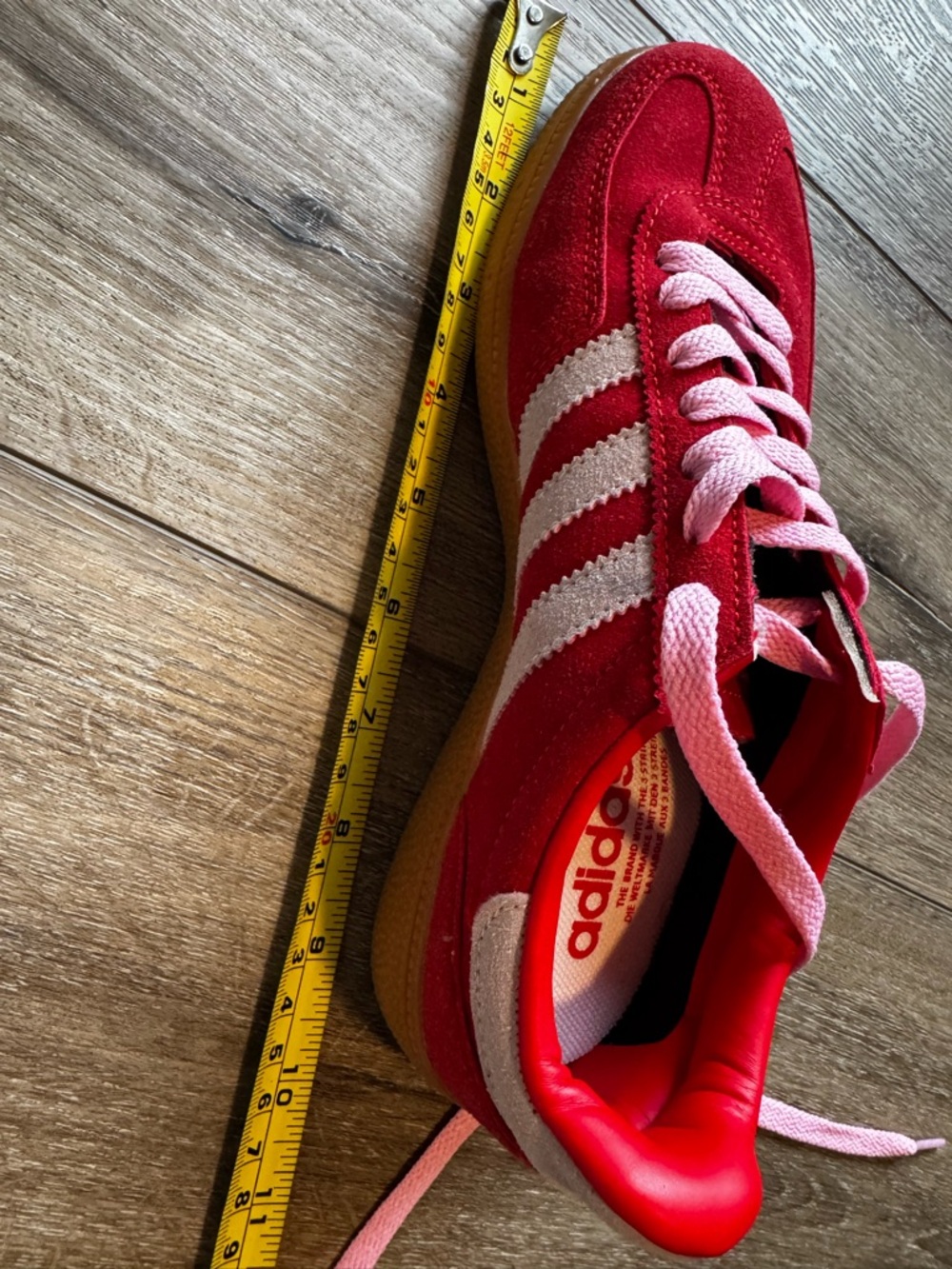 Adidas Handball Spezial Red Pink Gum Suede Sneakers Sz 6 - Picture 7 of 10